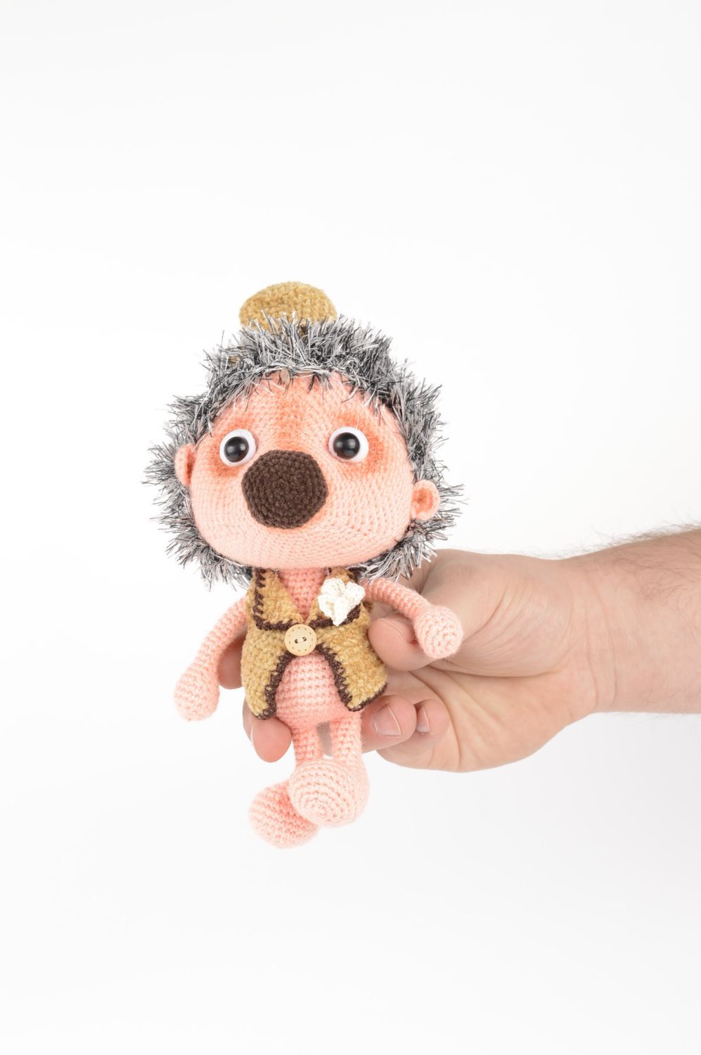 Handmade funny hedgehog unusual crocheted soft toy cute stylish toy for kids photo 4