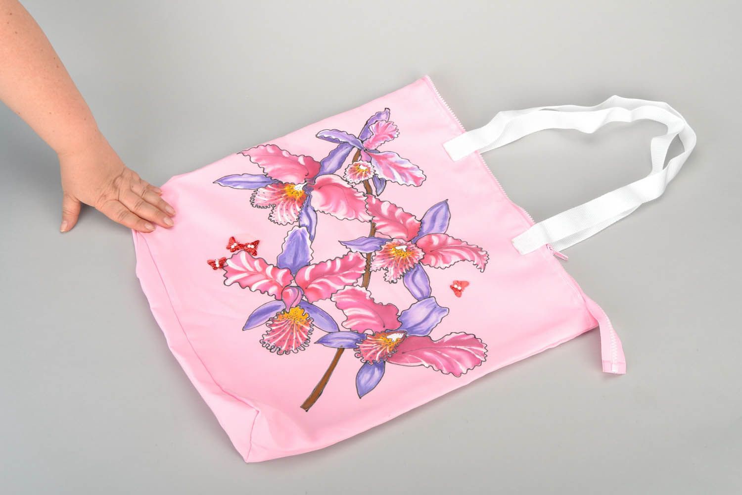 Sommerliche Handtasche aus Textil Orchideen foto 2