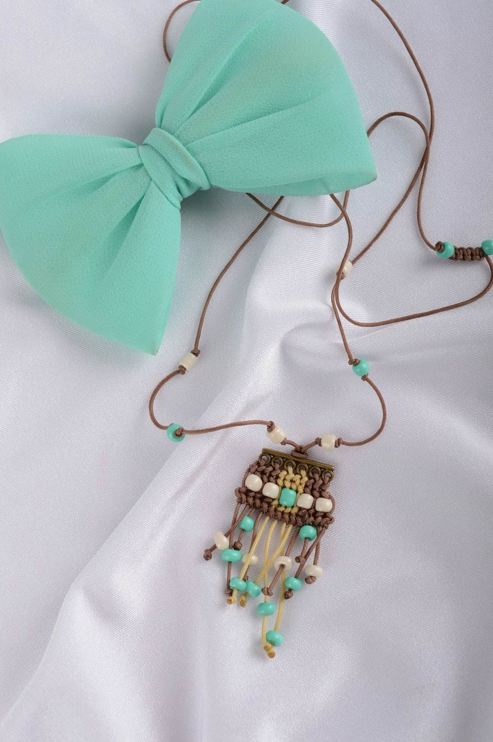 Handmade pendant designer pendant unusual gift threads pendant gift for women photo 1