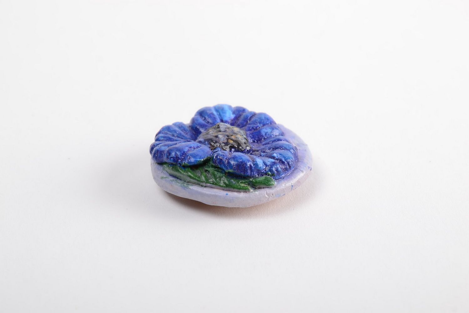 Bemalter dunkelblauer Keramik Kühlschrank Magnet handmade in Form von Blume foto 5