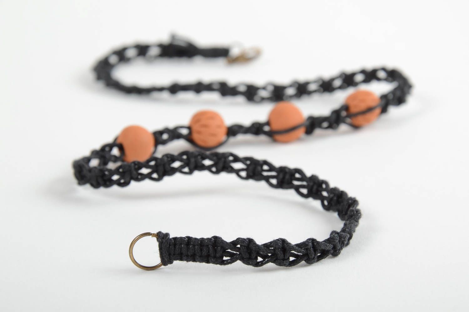 Bracelet textile Bijou fait main noir lacet perles céramiques Accessoire femme photo 5