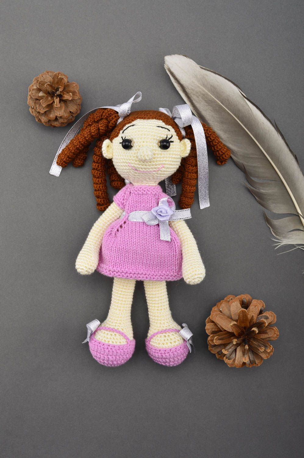 Handmade doll unusual toy crocheted doll for girls gift for kids textile doll photo 1