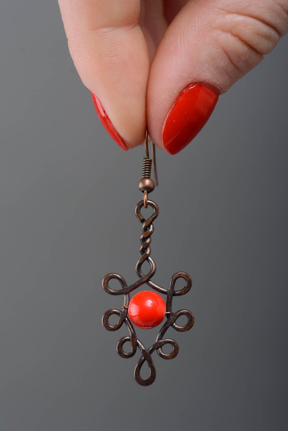 Handmade Ohrringe aus Kupfer mit Glaskugeln Frauen Schmuck Geschenk originell foto 3