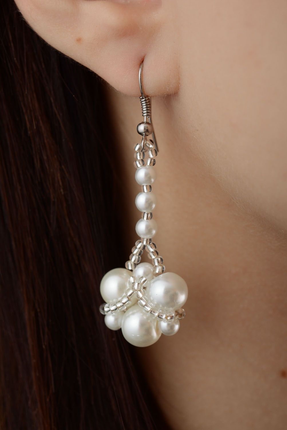 White beaded earrings photo 5