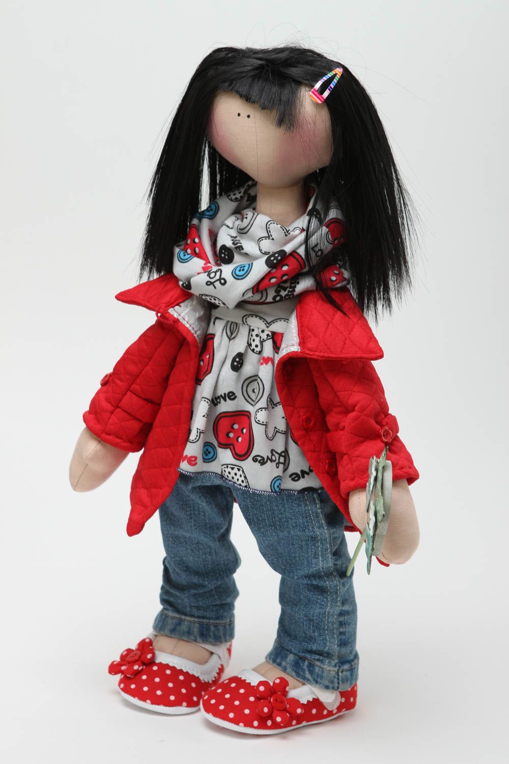 Кукла из ткани кукла ручной работы декоративная кукла в одежке и обуви  фото 2
