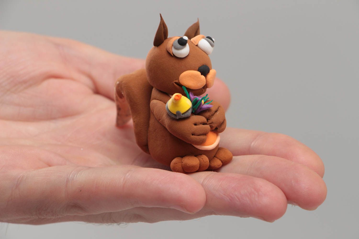 Beautiful small brown handmade polymer clay interior figurine of squirrel photo 5