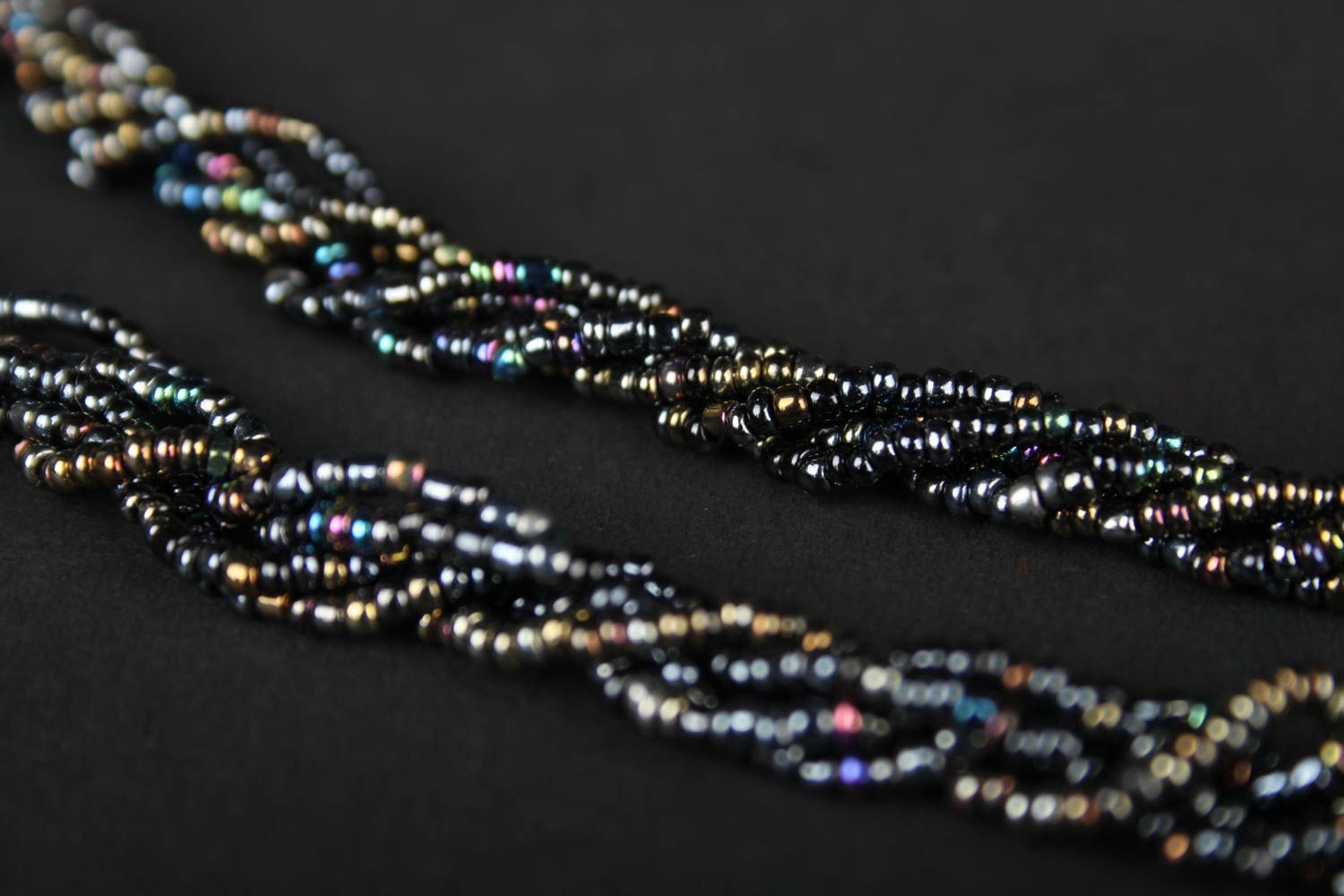 Collier noir Bijou fait main en perles de rocaille design stylé Cadeau femme photo 2