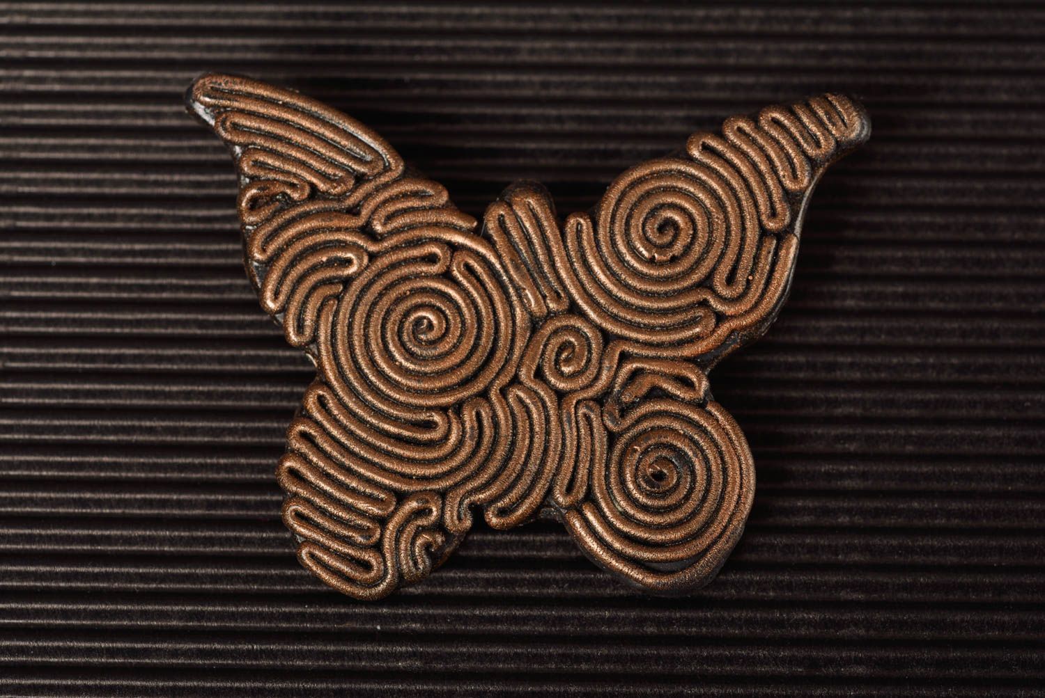 Handmade designer brown butterfly brooch molded of polymer clay  photo 1
