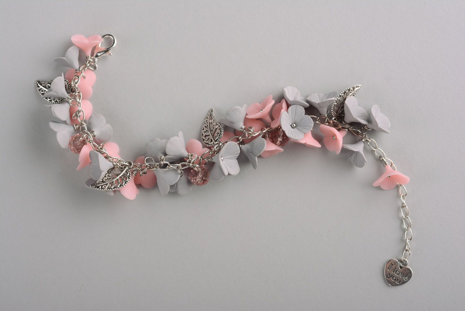 Homemade plastic bracelet Pink and Gray photo 2