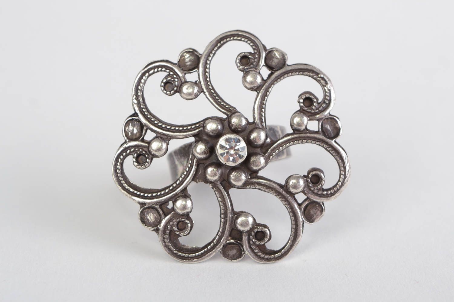 Объемный перстень ажурный металлический со стразом красивый женский хэнд мейд фото 1