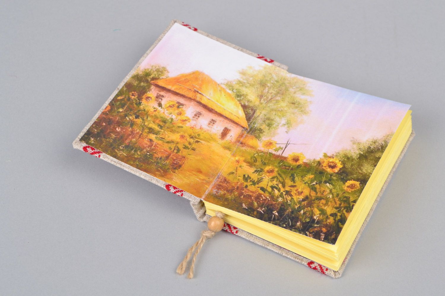 Handmade notebook for 60 pages with soft fabric cover in ethnic style photo 4