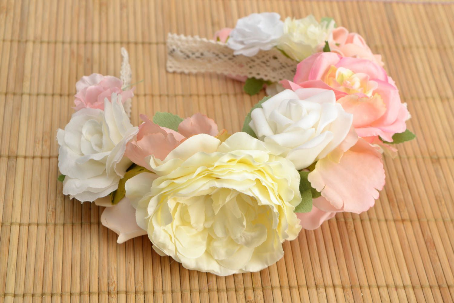 Headband with flowers made of foamiran White Peonies photo 1