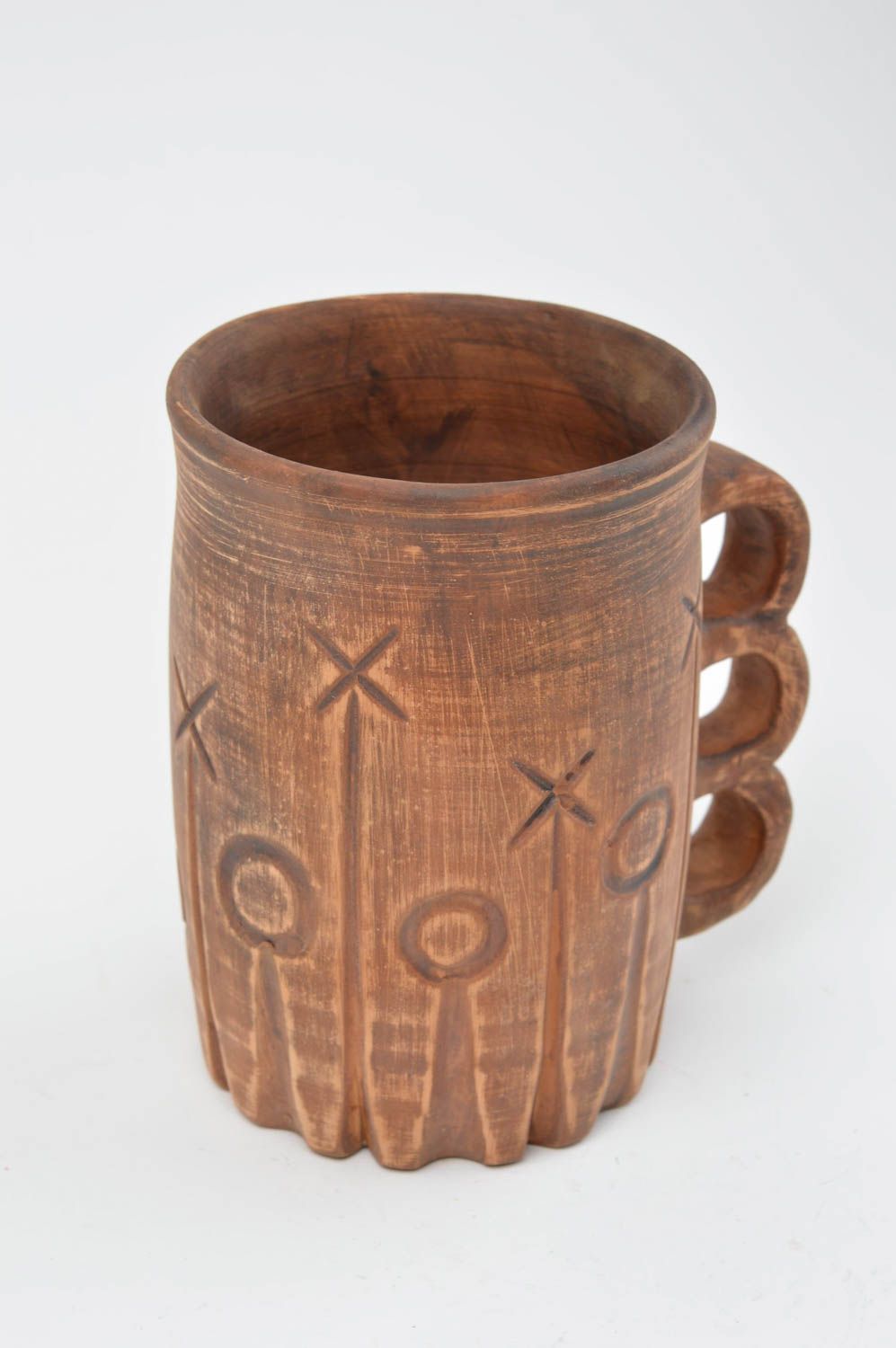 8 oz tall clay handmade mug with handle and UFO pattern photo 3