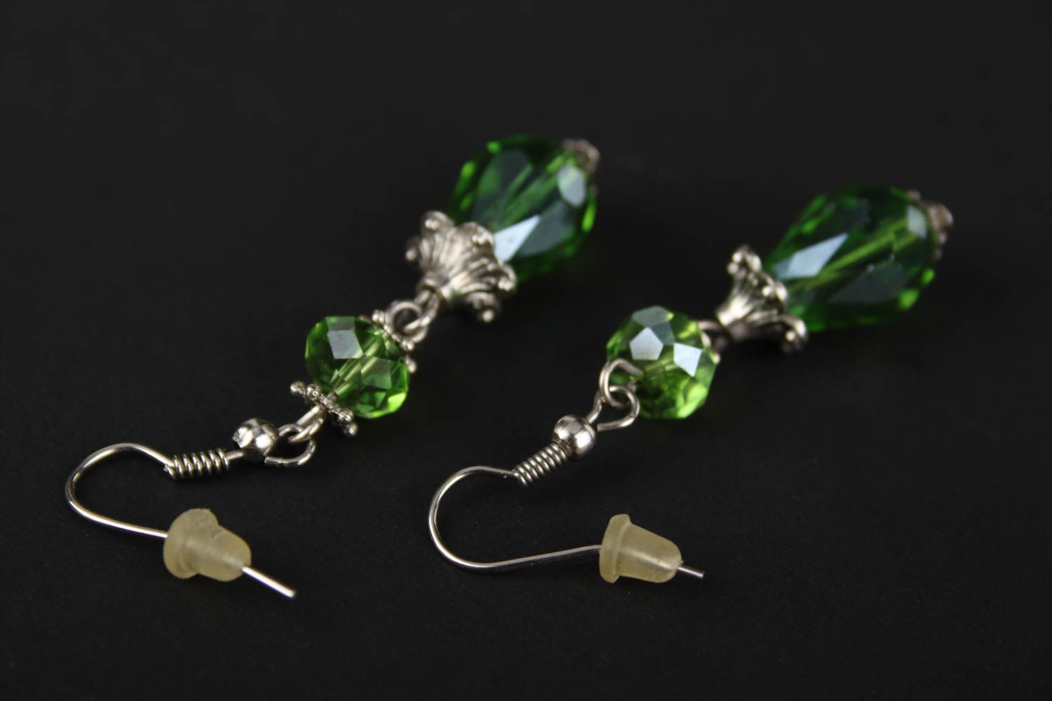 Boucles d'oreilles cristaux Bijou fait main pendantes vertes Cadeau femme photo 4