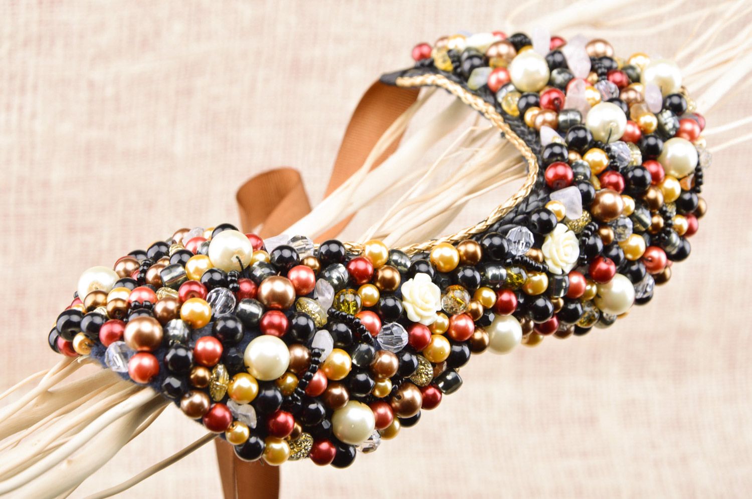 Collier collet fait main original en perles fantaisie multicolores pour femme photo 5