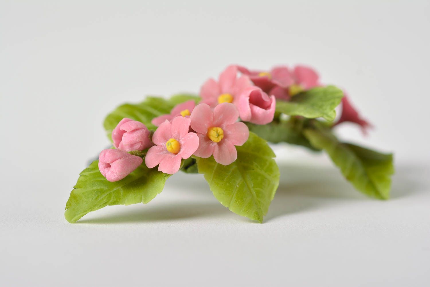 Beautiful handmade designer polymer clay flower hair comb of pink color photo 2