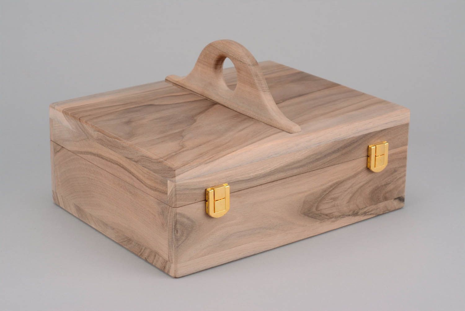 Wooden blank jewelry box with handles and sections photo 1