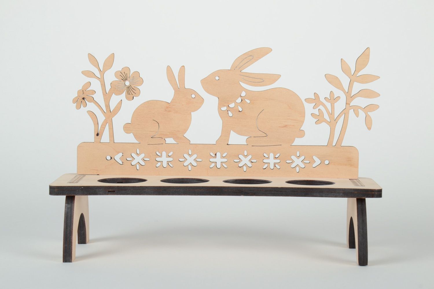 Support à œufs de Pâques en contreplaqué fait main décoratif pour 4 pièces Lapins photo 2