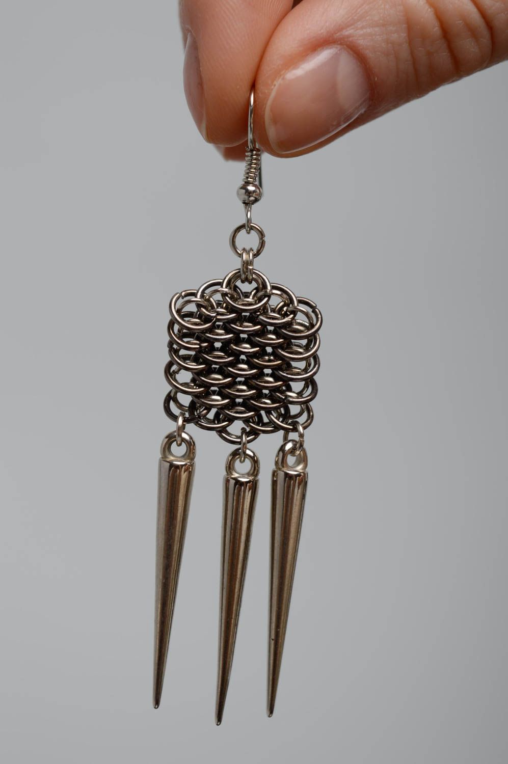 Chainmail metal earrings with charms photo 3