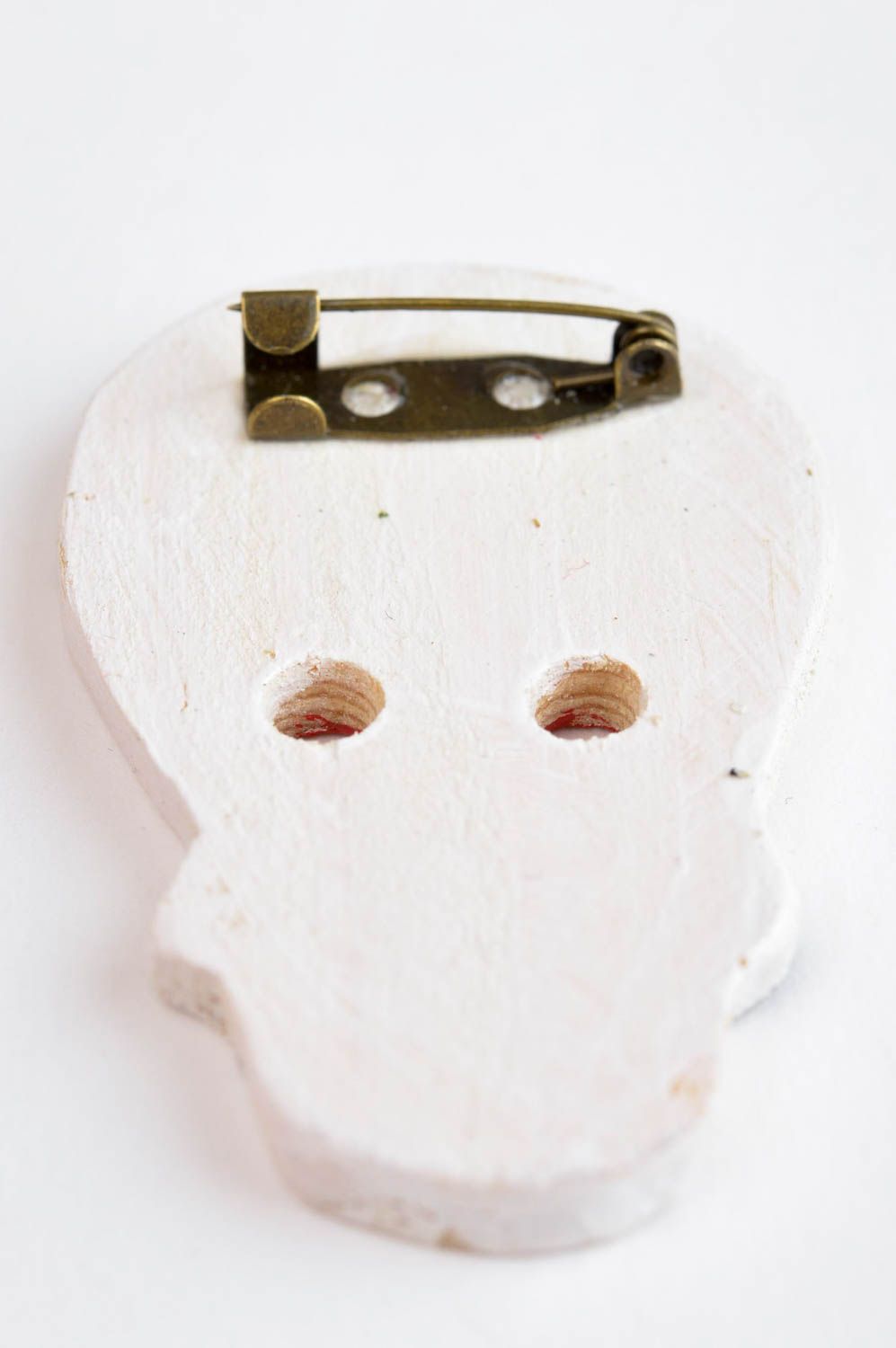 Broche artesanal de madera accesorio de moda hecho a mano regalo original Cráneo foto 4