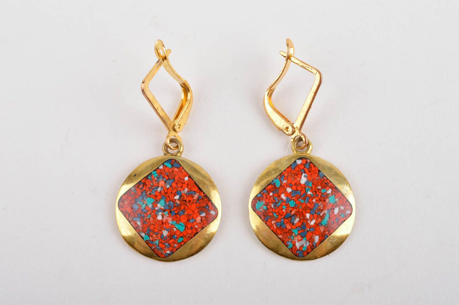 Elegant earrings with natural stones handmade brass earrings metal bijouterie photo 3