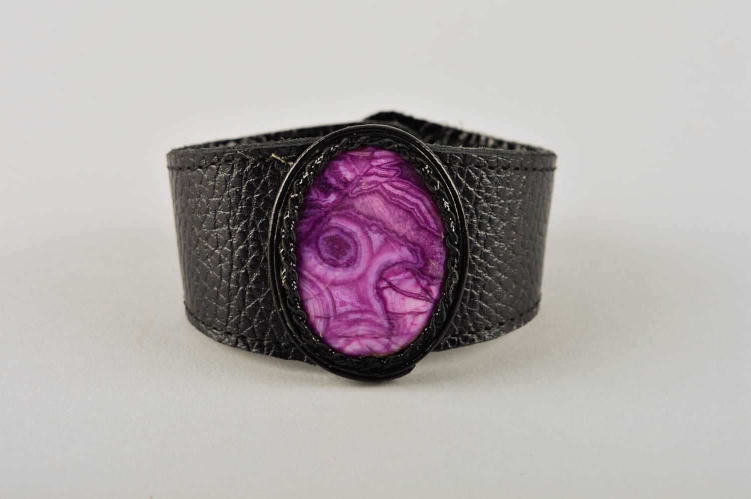 Кожаный браслет ручной работы браслет на руку украшение из кожи с самоцветом фото 3