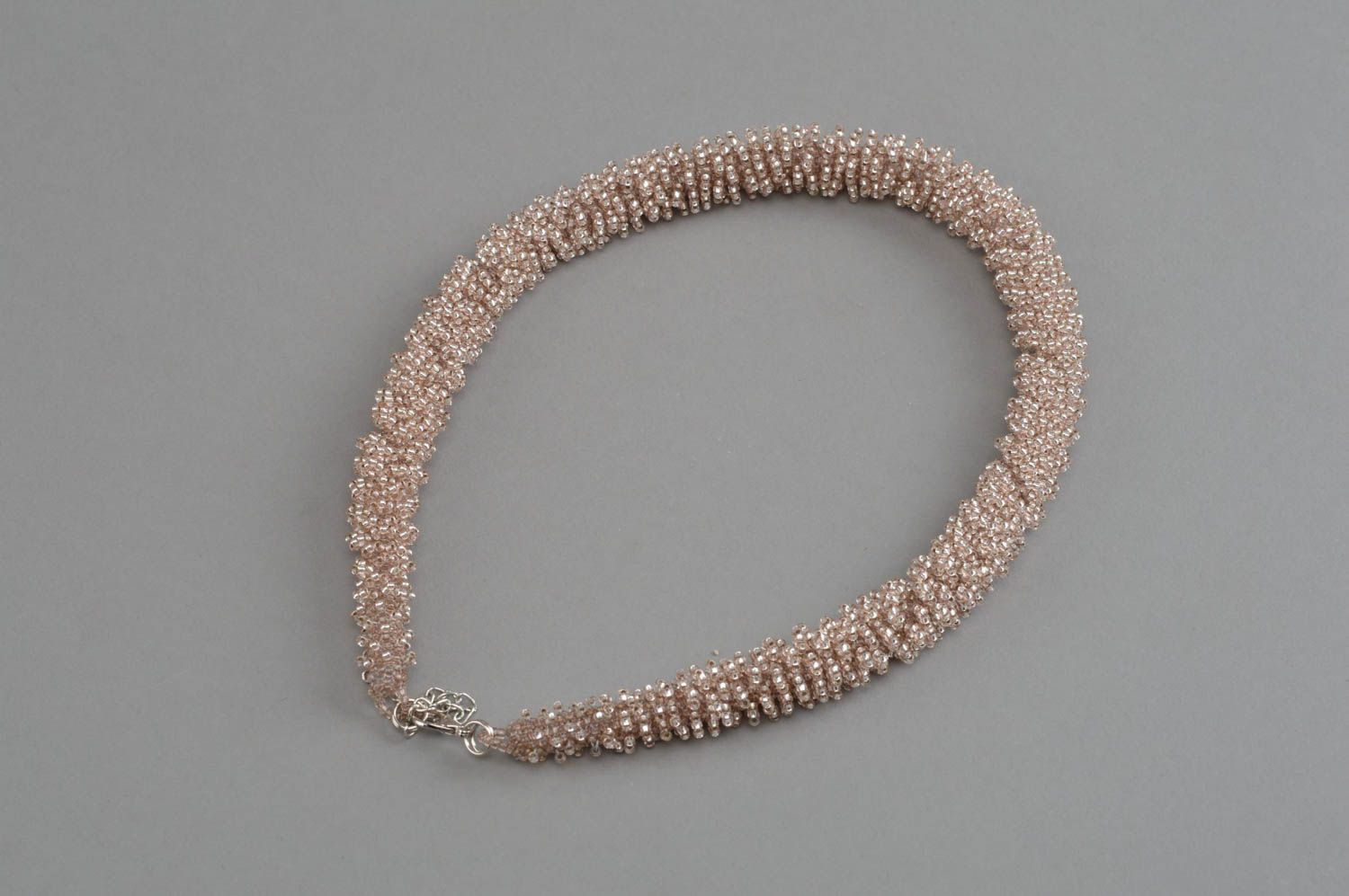 Beautiful woven beaded cord necklace of smoky pink color designer jewelry photo 2