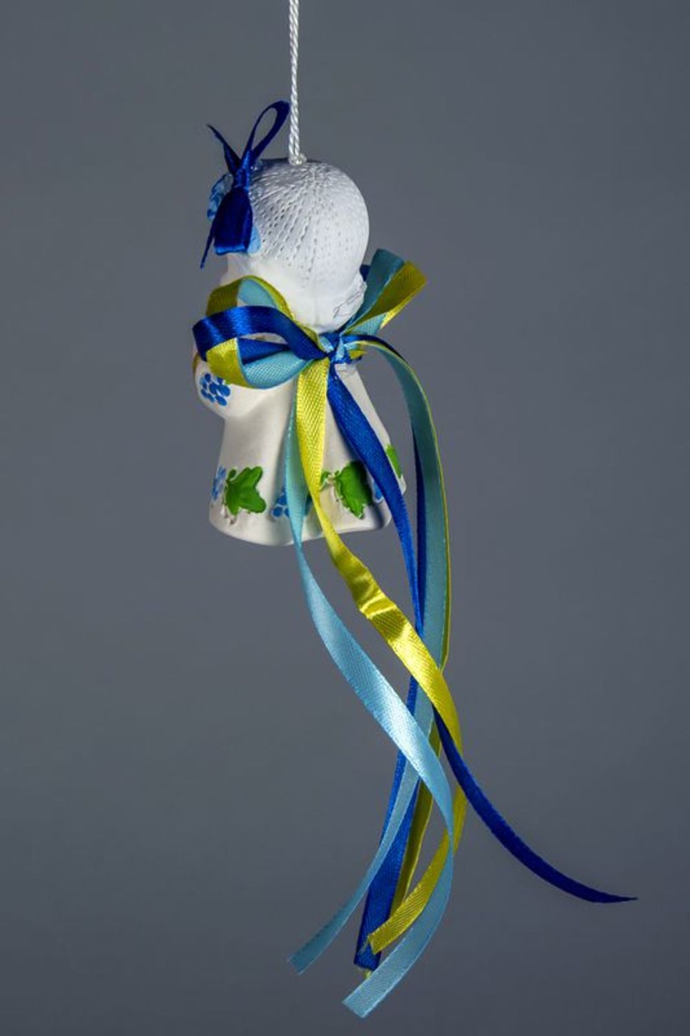 Ceramic bell with blue ribbons photo 2