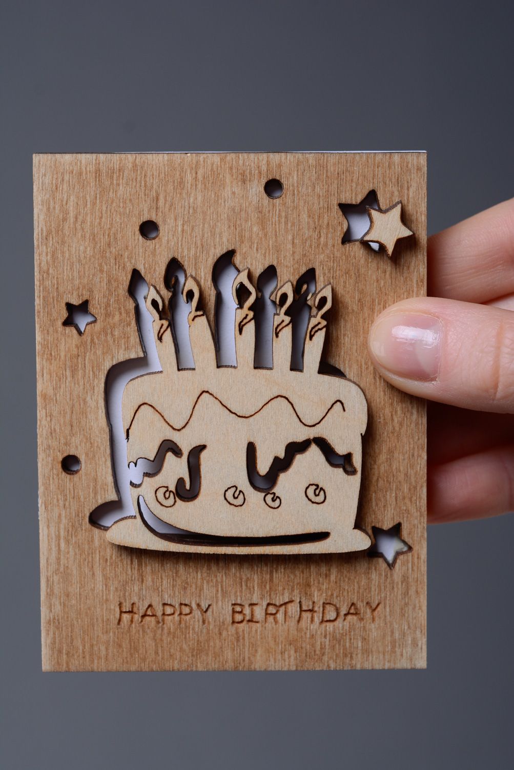 Plywood greeting card with cake photo 4