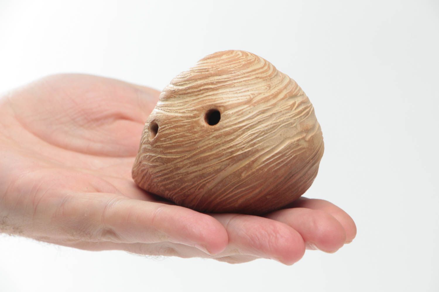 Sifflet ocarina en terre cuite gris rond fait main original cadeau pour enfant photo 5