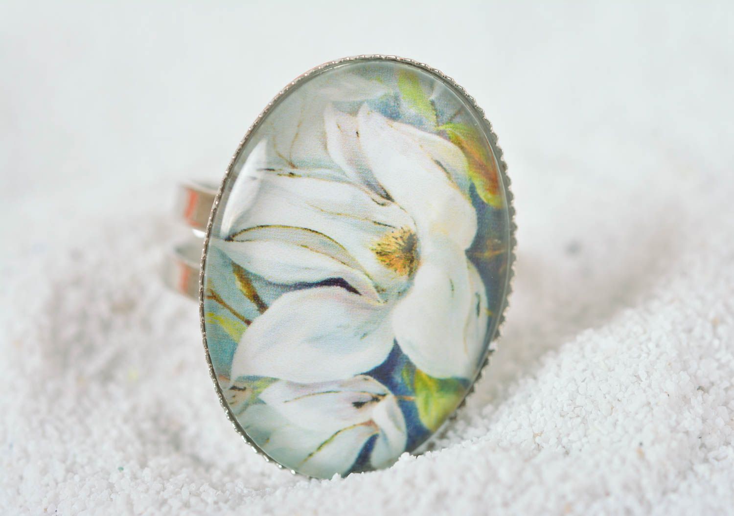Кольцо ручной работы украшения из стекла перстень с цветами подарок девушке фото 2