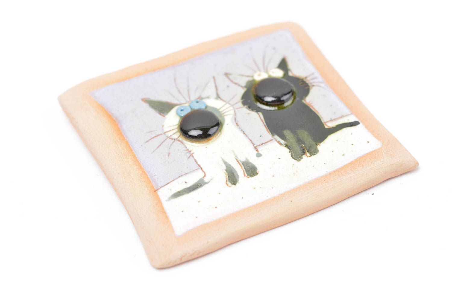 Aimant céramique avec chats Magnet frigo fait main Décoration réfrigérateur photo 2