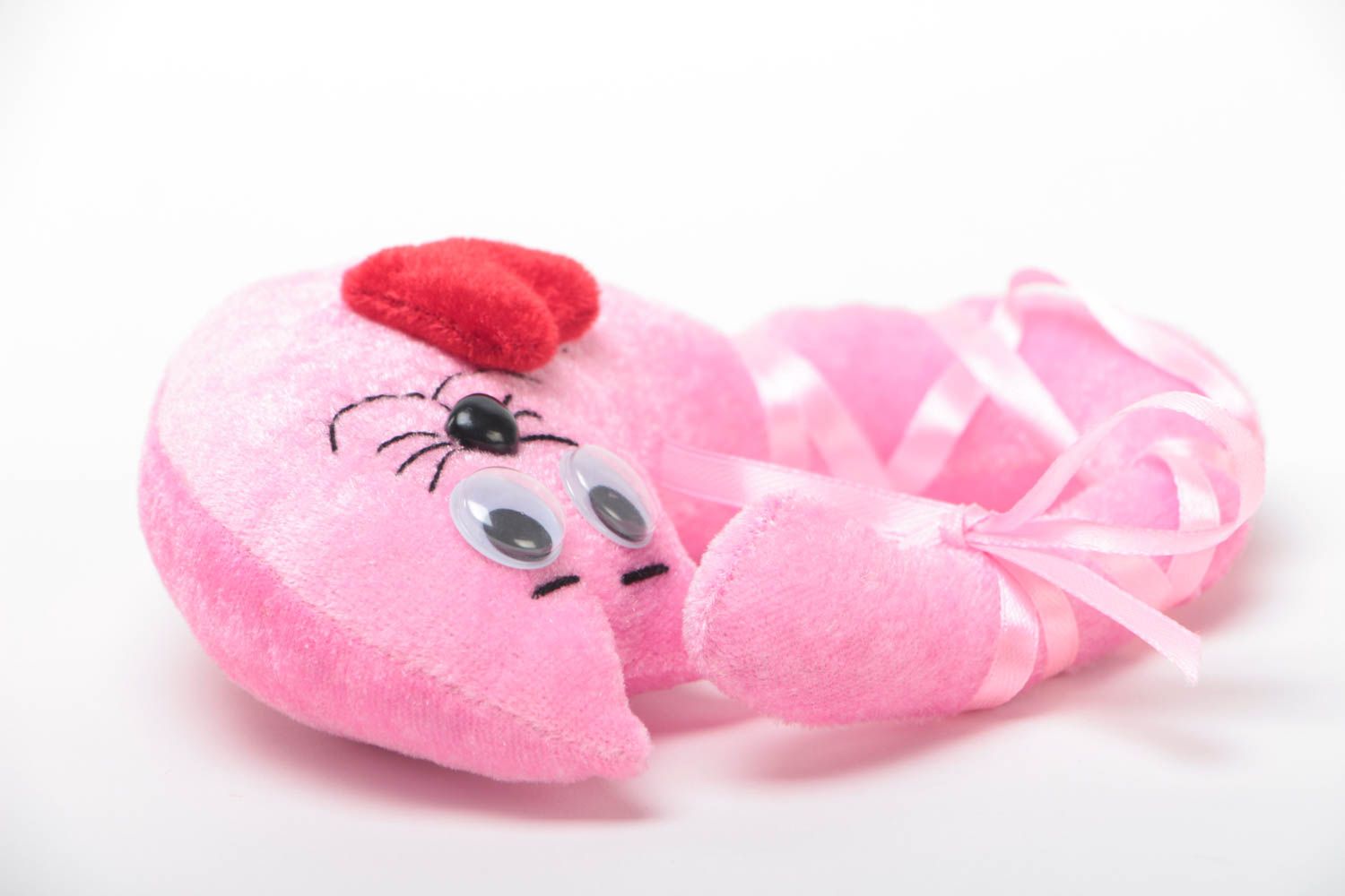 Мягкая игрушка на дверь кот розовый небольшой ручной работы для детской комнаты фото 3