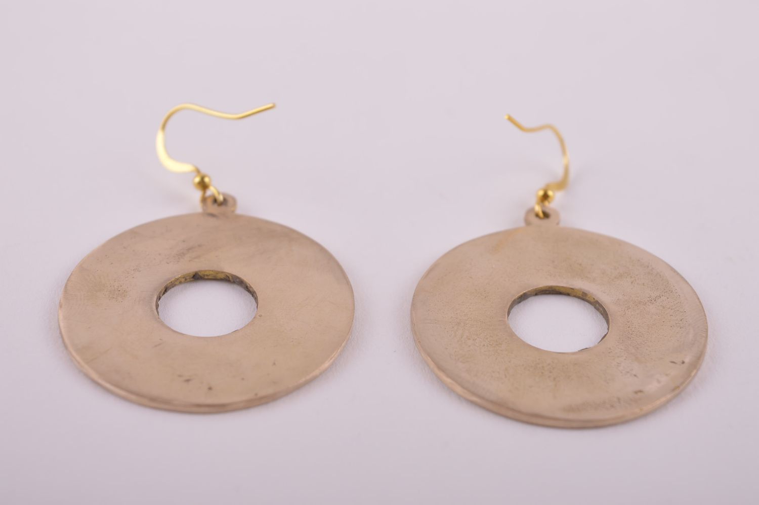 Round handmade brass earrings gemstone earrings metal jewelry designs gift ideas photo 4
