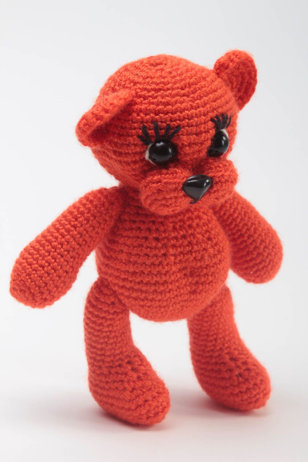 Jouet enfant Peluche tricotée fait main Cadeau original ourson rouge pour fille photo 2