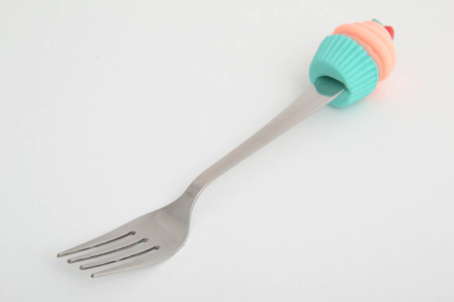Handmade fork with handle made of polymer clay colorful unusual cutlery photo 3