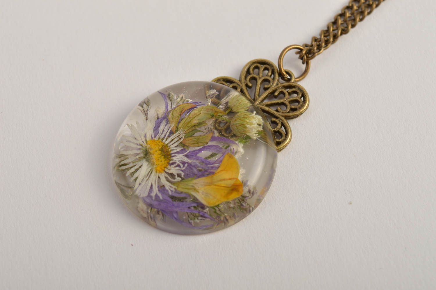 Handmade designer botanical jewelry unusual female pendant epoxy resin pendant photo 4