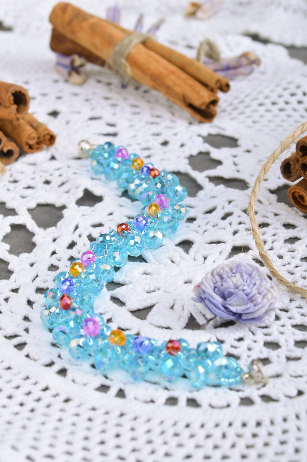 Beautiful gentle handmade women's crystal bead bracelet of various colors photo 1
