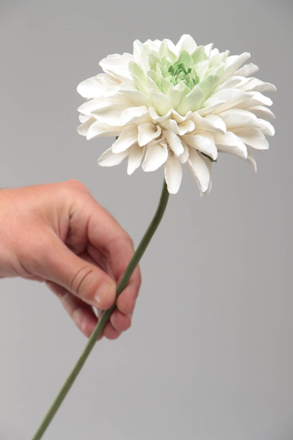 Beautiful handmade designer Japanese polymer clay flower White Chrysanthemum photo 5