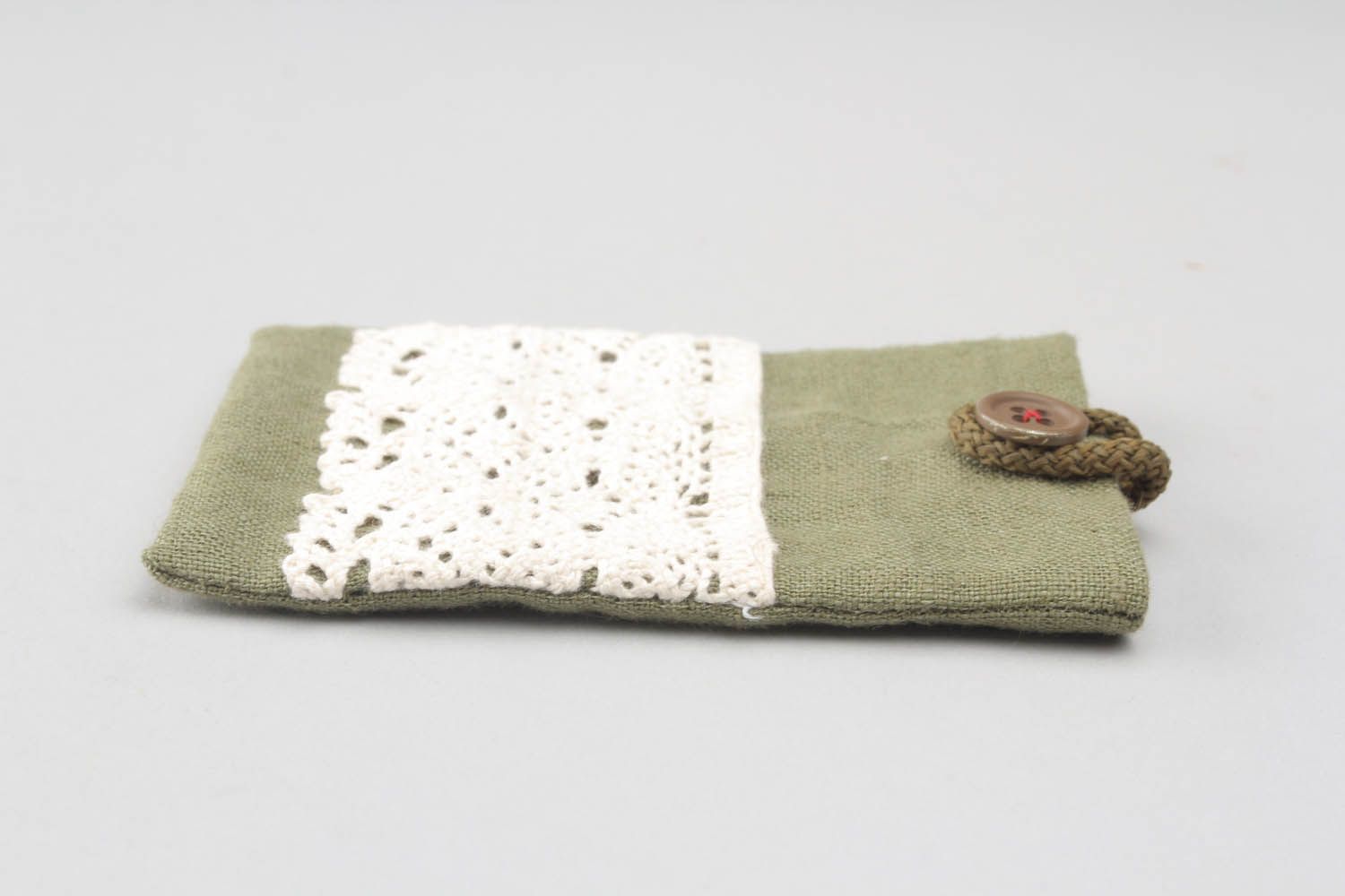 Housse-chaussette pour téléphone en tissu vert faite main photo 3