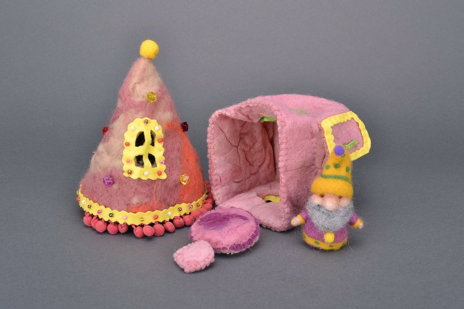 Toy made from wool Gnome in the house photo 3