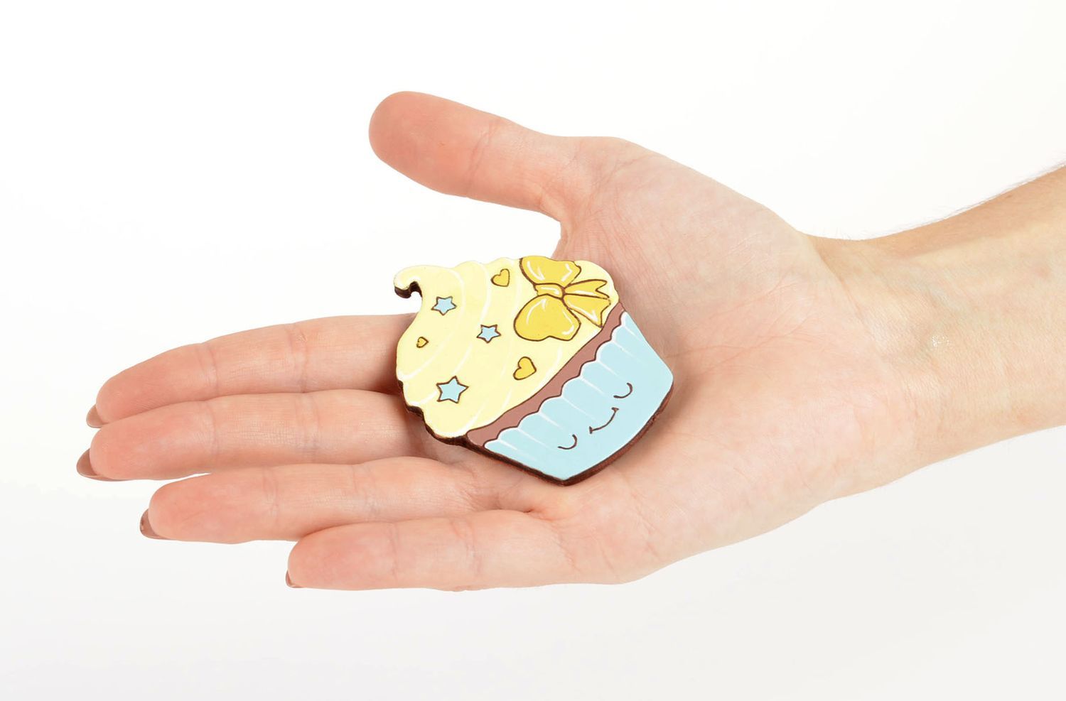 Handmade Holz Magnet Designer Geschenk Magnet für Kühlschrank Cupcake blau foto 4
