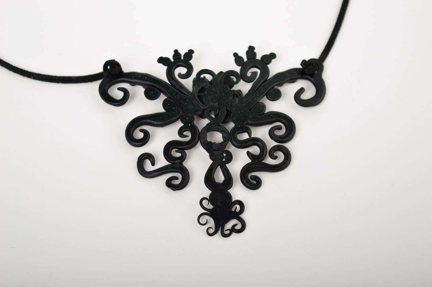 Evening pendant polymer clay jewelry plastic jewelry for women black pendant photo 5