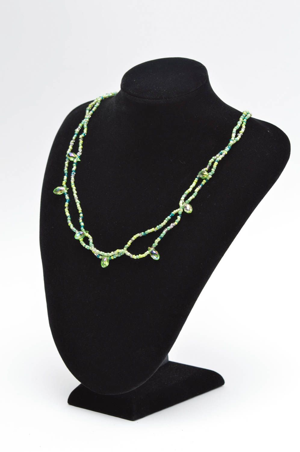 Handmade designer beaded necklace unusual light jewelry evening necklace photo 5