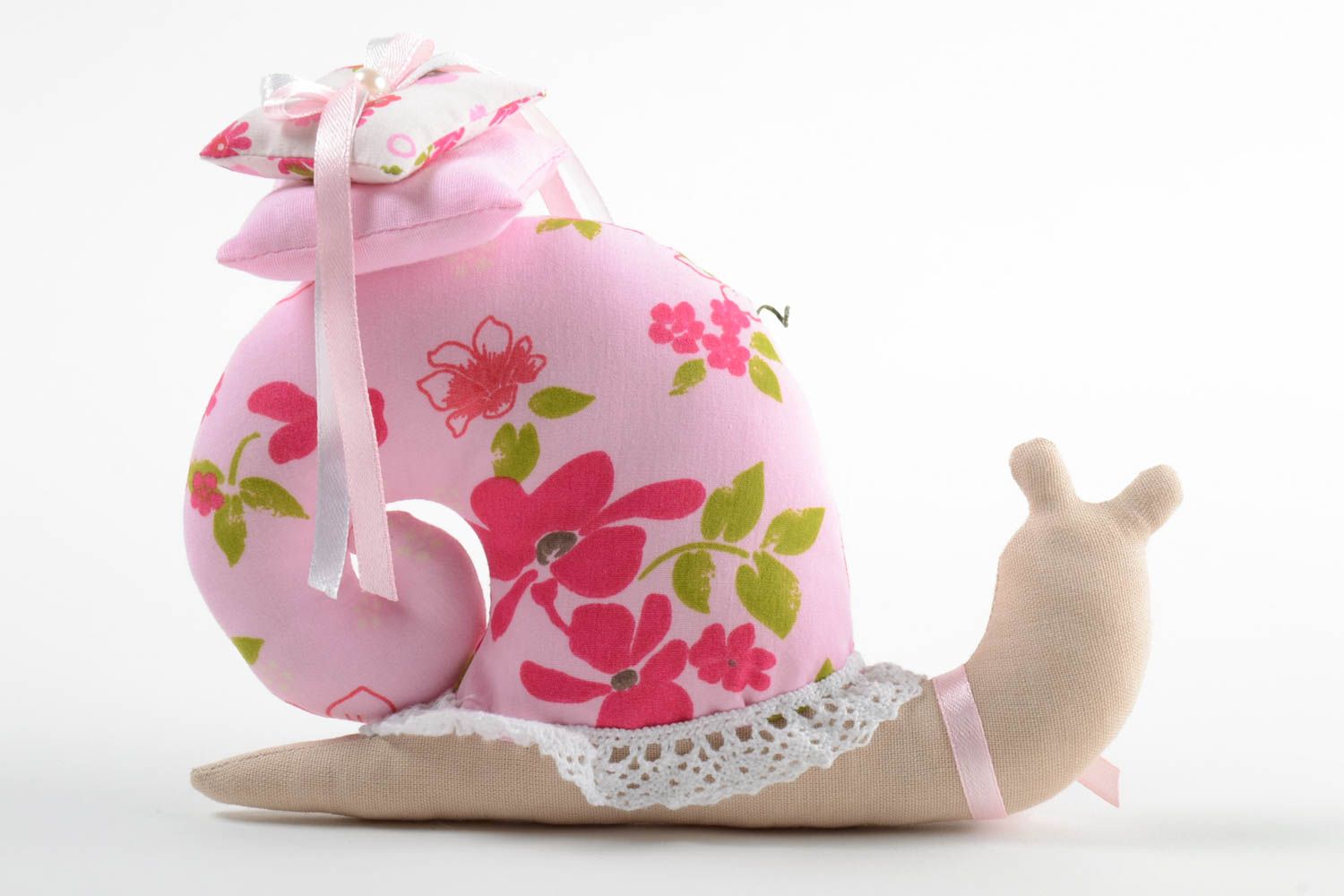 Handmade Kuscheltier Schnecke Stoff Tier Designer Geschenk aus Baumwolle rosa foto 3