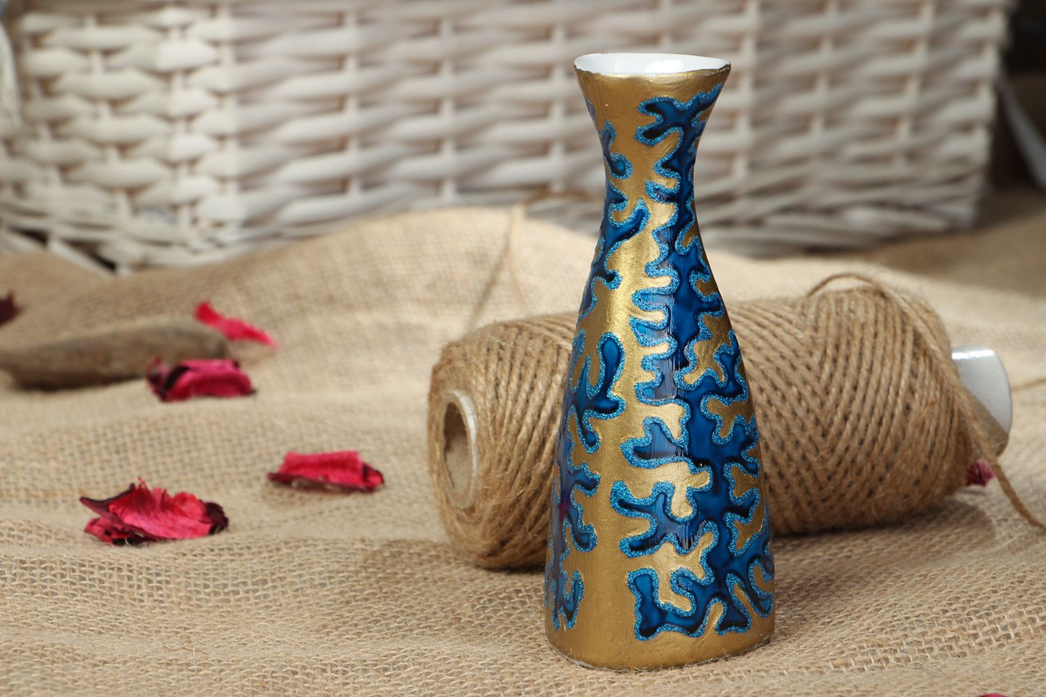 5 oz 5 inches Chinese style ceramic gold&blue flower vase 0,25 lb photo 5