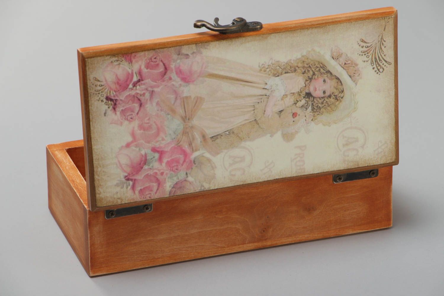 Handmade decorative wooden jewelry box of rectangular shape in Provence style photo 2