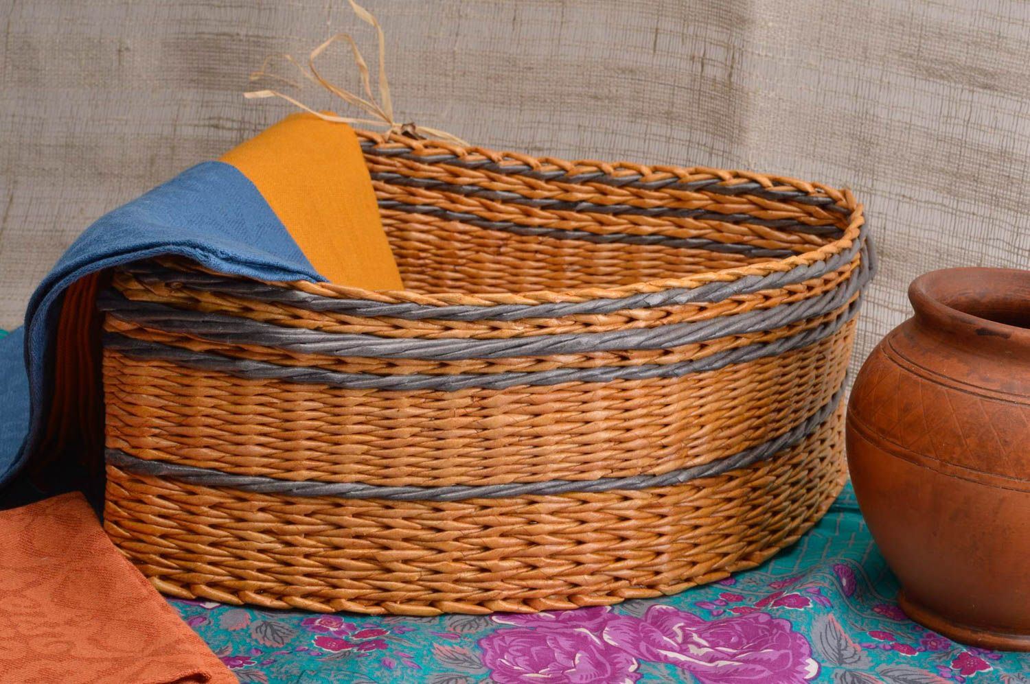 Предмет интерьера ручной работы плетеная корзина в угол подарочная корзина фото 1