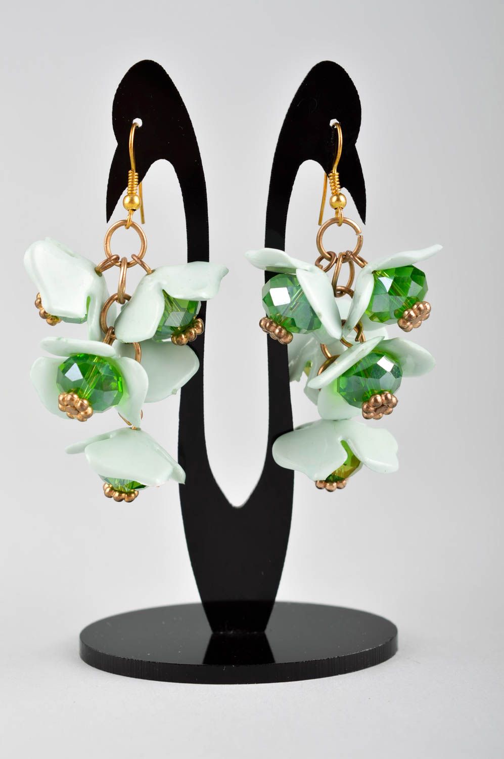 Boucles d'oreilles cristaux Bijou fait main vertes pendantes Cadeau femme photo 2