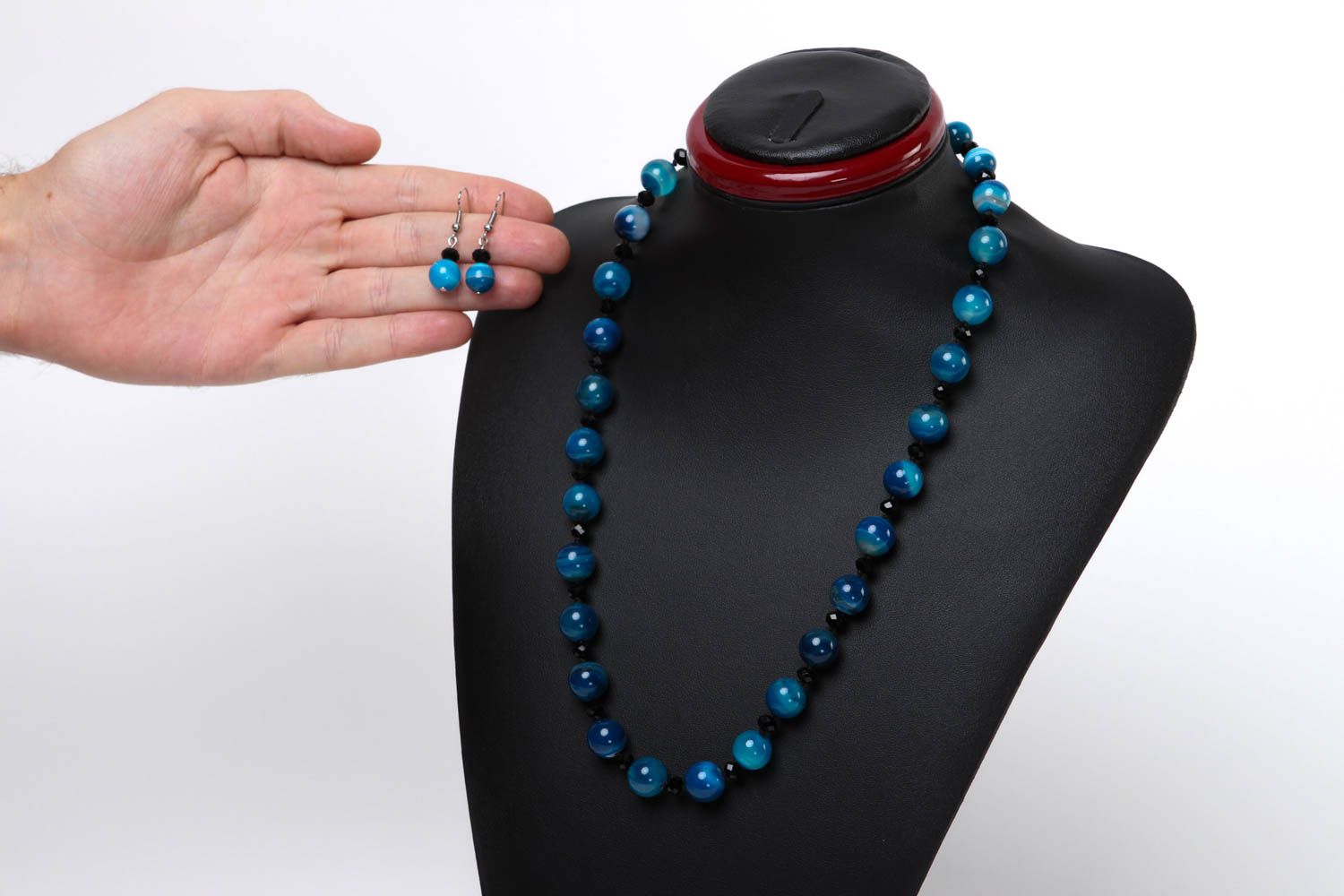 Handmade blue accessories elegant jewelry set cute earrings and necklace photo 5